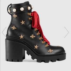 Authentic Gucci leather embroidered ankle boot